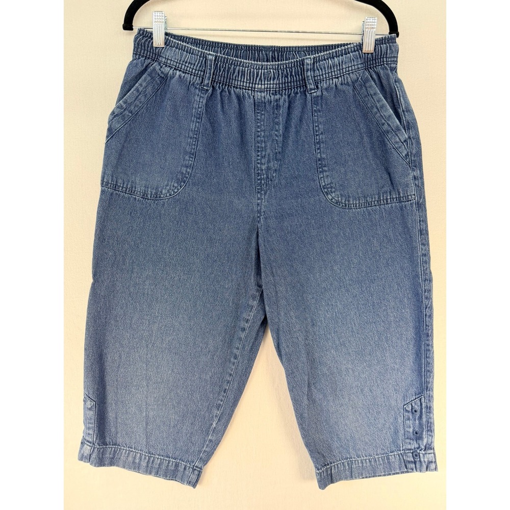 Karen Scott Womens Medium Wash Elastic Waist Denim Capris Blue Size Medium